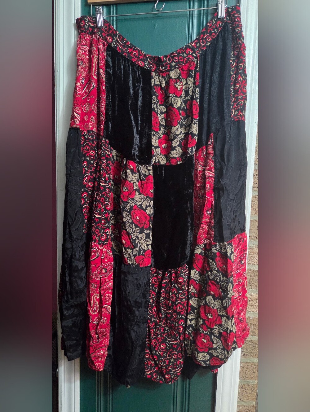 St. John's Bay Black and Red Patchwork Maxi Skirt